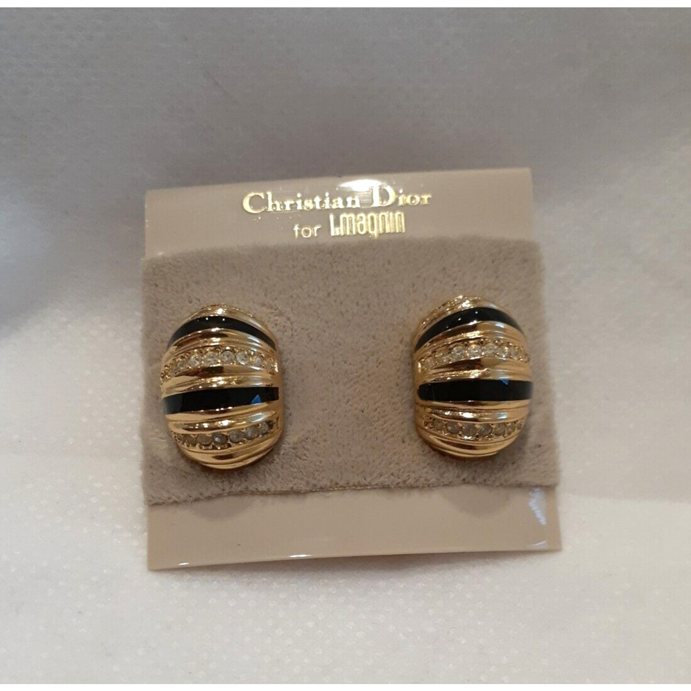 CHRISTIAN DIOR for I. Magnin Vintage Black & Crystal Earrings Jewelry NWT
